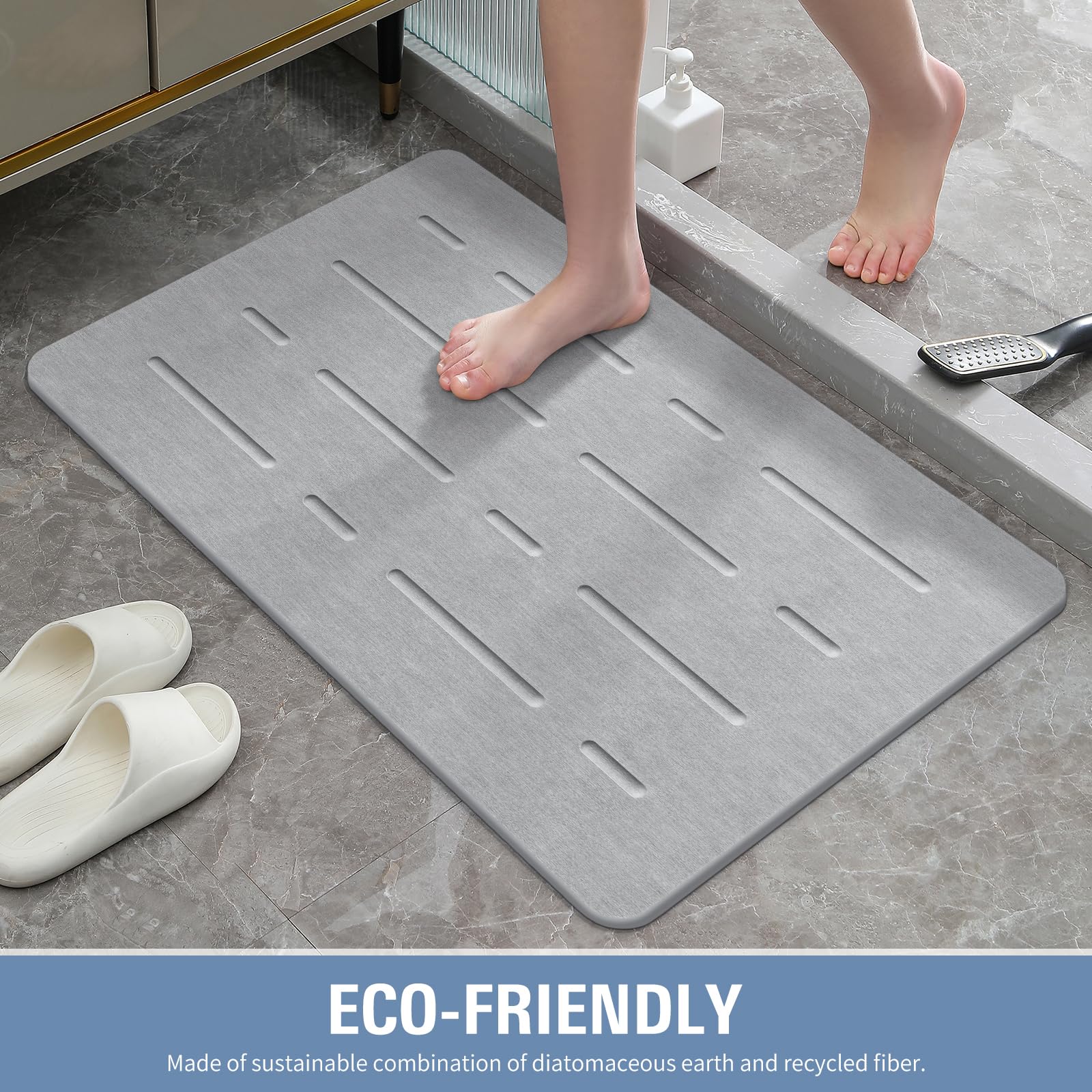 Large Stone Bath Mat, 32"x 20" Diatomaceous Earth Bath Mat for Bathroom, Quick Drying Long Bath Mat Stone Absorbing, Non-Slip Diatomite Hard Stone Shower Mat Instant Dry