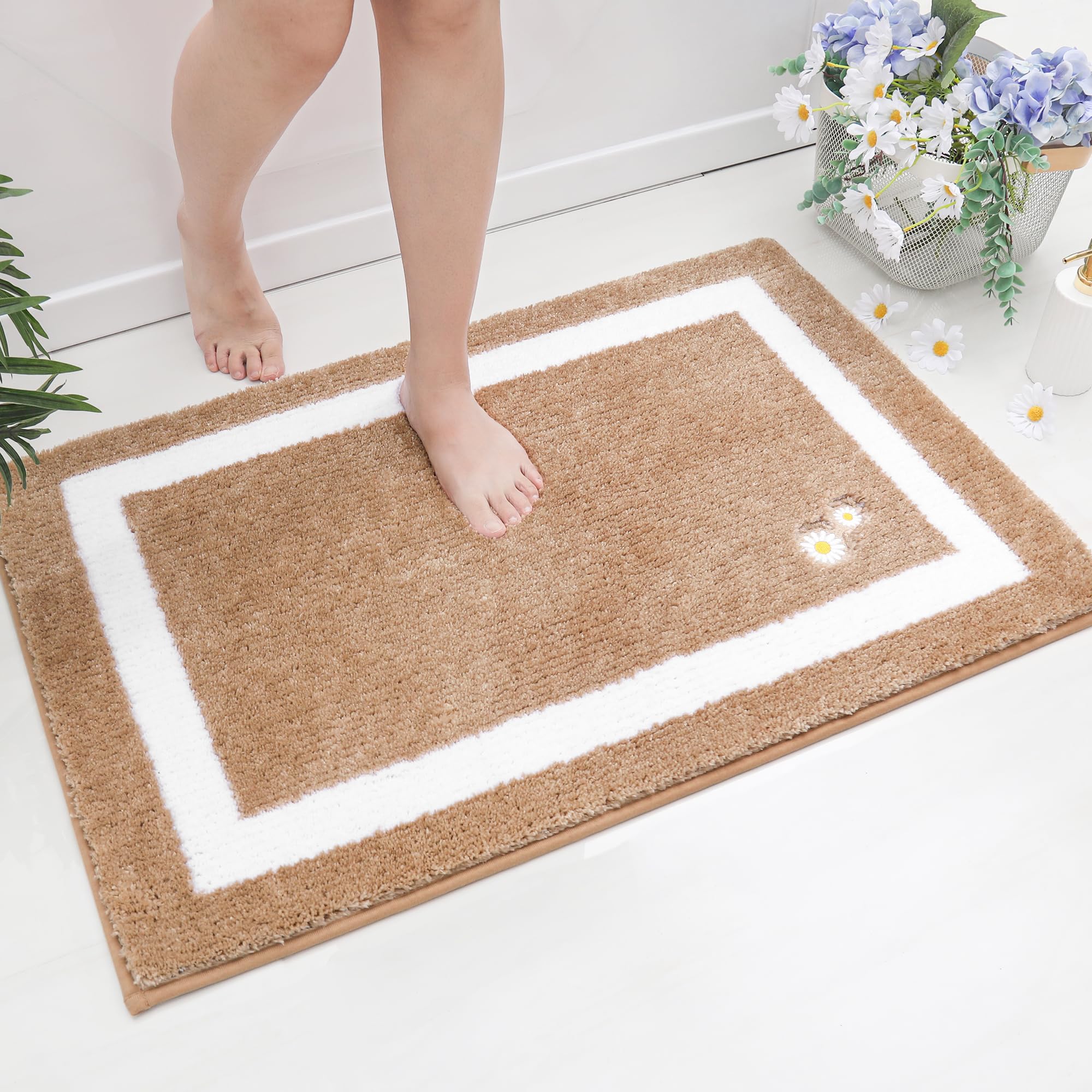 Bathroom-Rug-Non-Slip-Bath-Mats-for-Bathroom Absorbent and Soft Bathroom Mat Washable Bath Rugs Embroidered Floral Bathroom Rugs