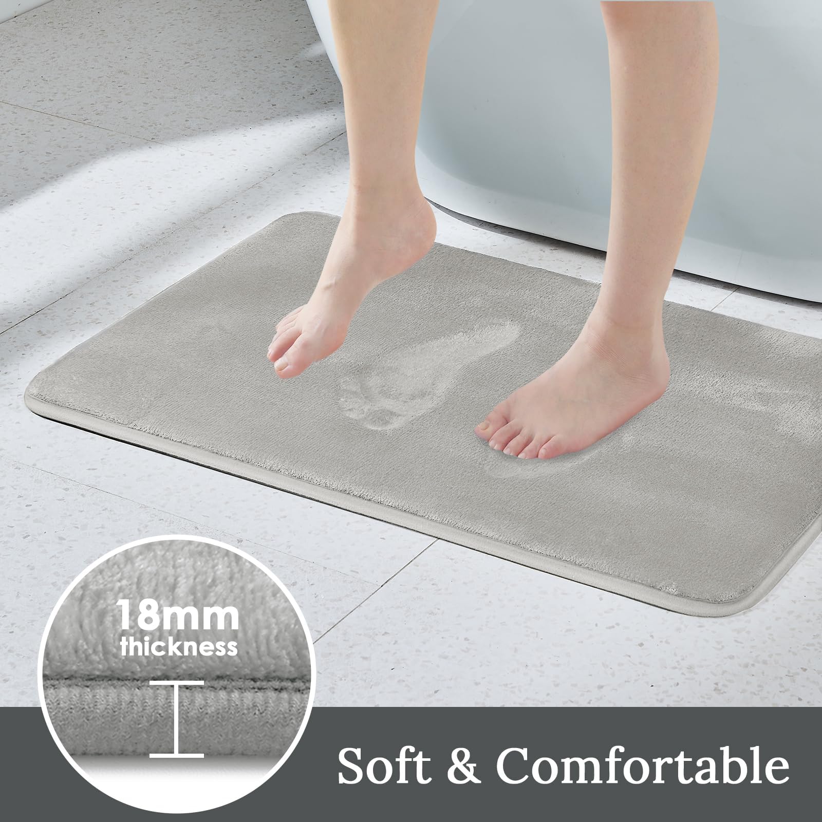 Bathroom Rugs Sets 3 Piece, Ultra Soft Velvet Memory Foam Bath Rugs, Non-Slip & PVC Backing Bathroom Mat Set, Washable Quick Dry Bathroom Rug