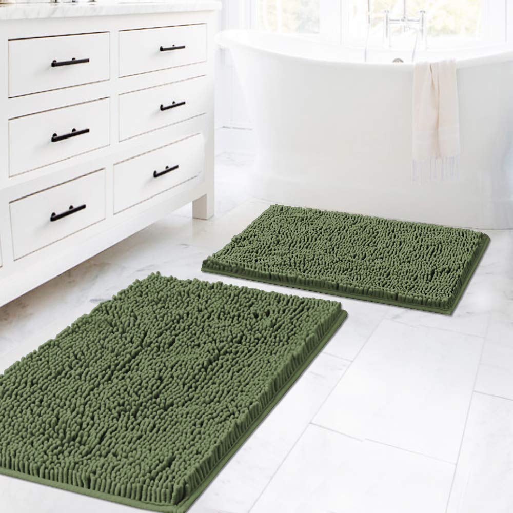 Bathroom Rug Set 2 Piece, Bath Mats for Bathroom Floor, Super Thick Soft Shaggy Chenille Bath Mats Machine Washable, Dry Fast Water Absorbent Bath Mats