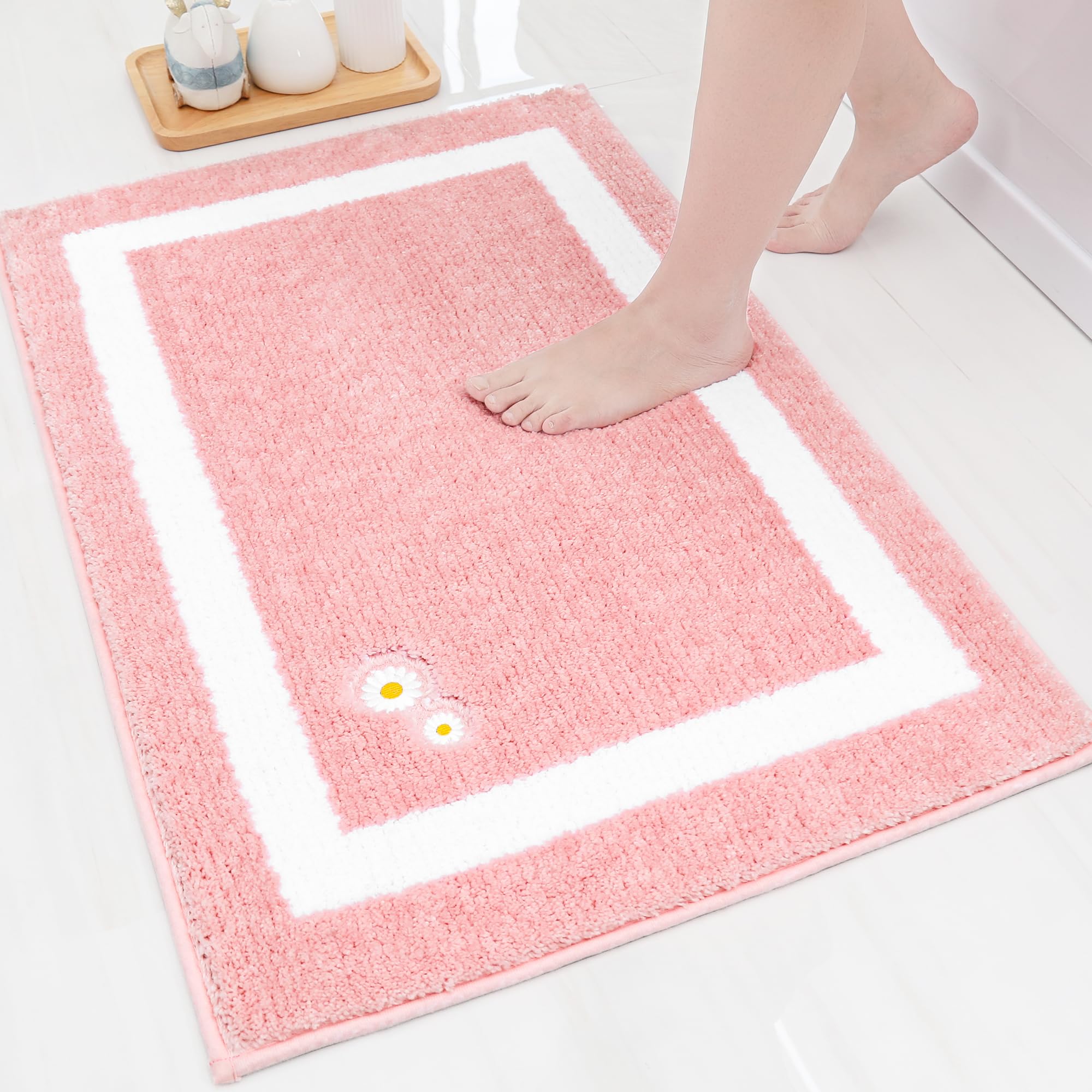 改BEQHAUSE Bathroom-Rug-Non-Slip-Bath-Mats-for-Bathroom Absorbent and Soft Bathroom Mat Washable Bath Rugs Embroidered Floral Bathroom Rugs Beige Bath Mat 20" x32