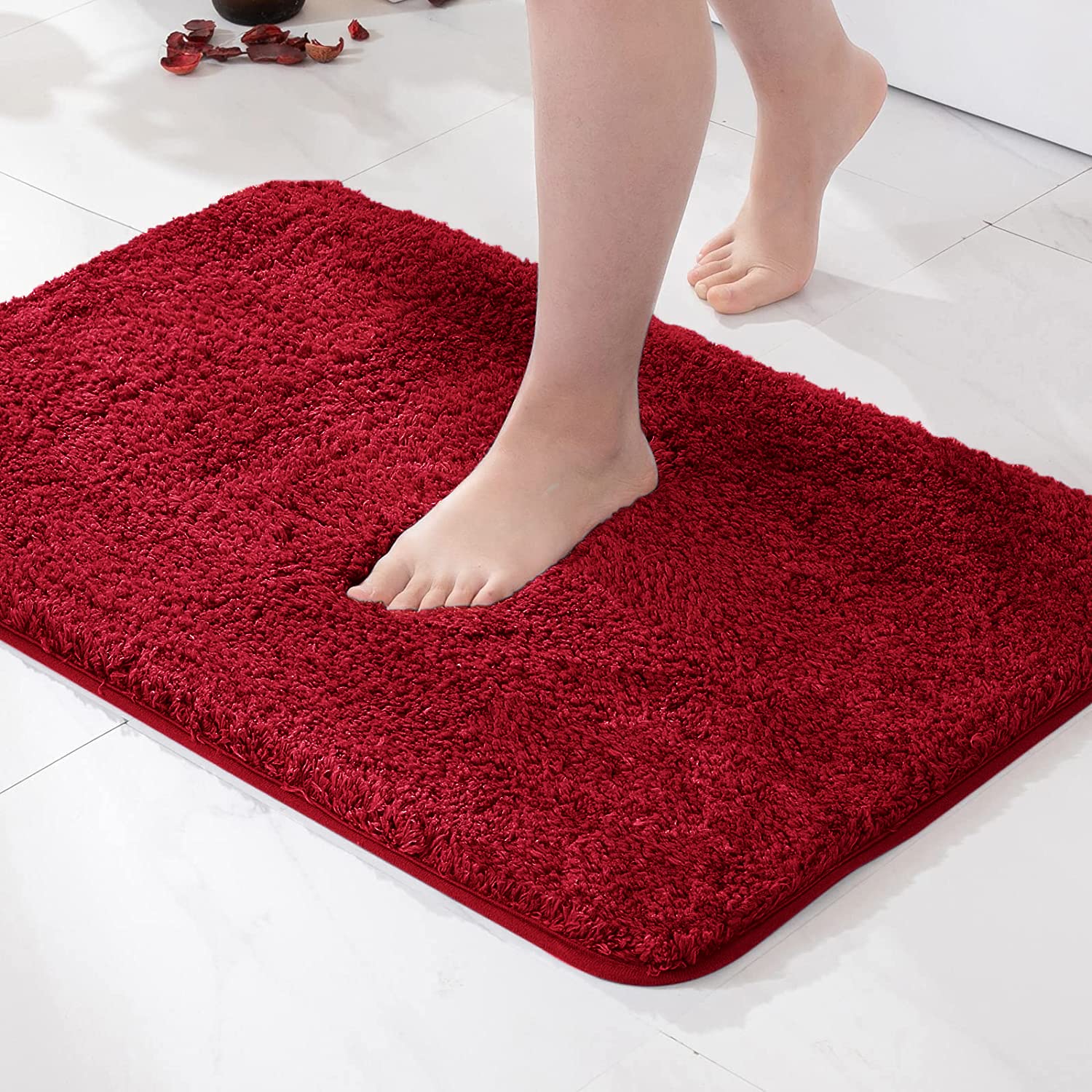 Pink Bathroom Rugs Sets 2 Piece - Absorbent Bath Mats Set Made of Thick Fluffy Microsiber for Bathroom Floor, Tub or Entryway, Non Slip Rubber Backside