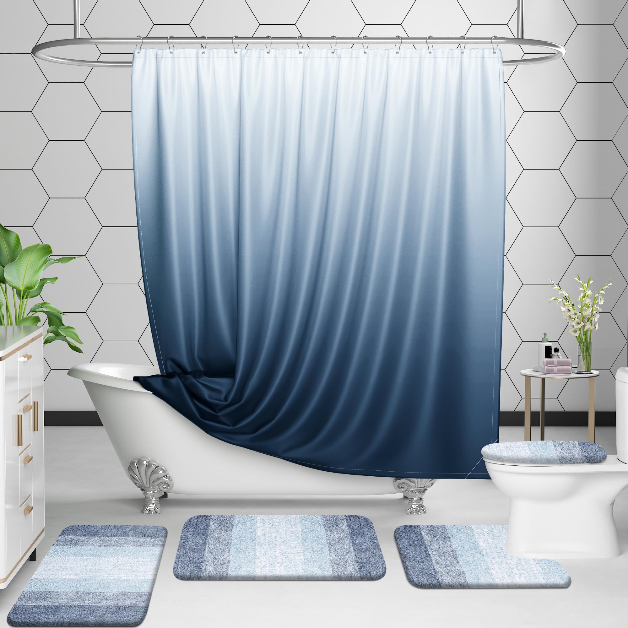 Luxury Bathroom Rug Set 2 Piece, Soft Absorbent Microfiber Bath Rug Set, Non-Slip Striped Bath Carpet, Machine Wash Dry, Bath Mats for Bathroom