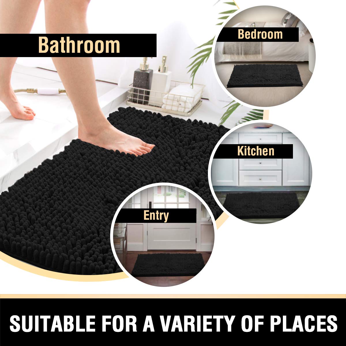 Bathroom Rug Set 2 Piece, Bath Mats for Bathroom Floor, Super Thick Soft Shaggy Chenille Bath Mats Machine Washable, Dry Fast Water Absorbent Bath Mats