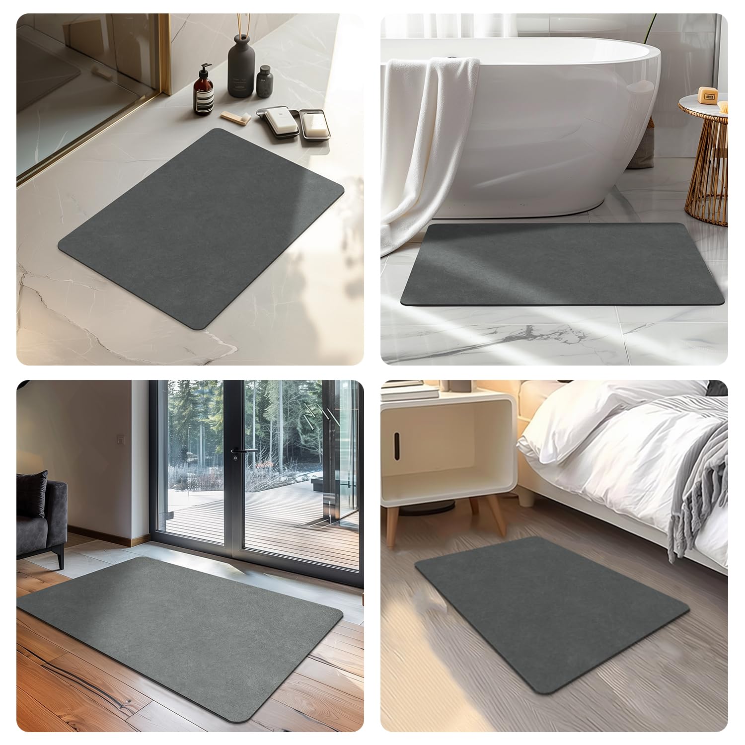 Quick Dry Bath Mat, Bathroom Rugs Non Slip Washable Thin Absorbent Bath Mat Fits Under Door Bathroom Floor Mat Perfect for Bath, Shower, or Sink