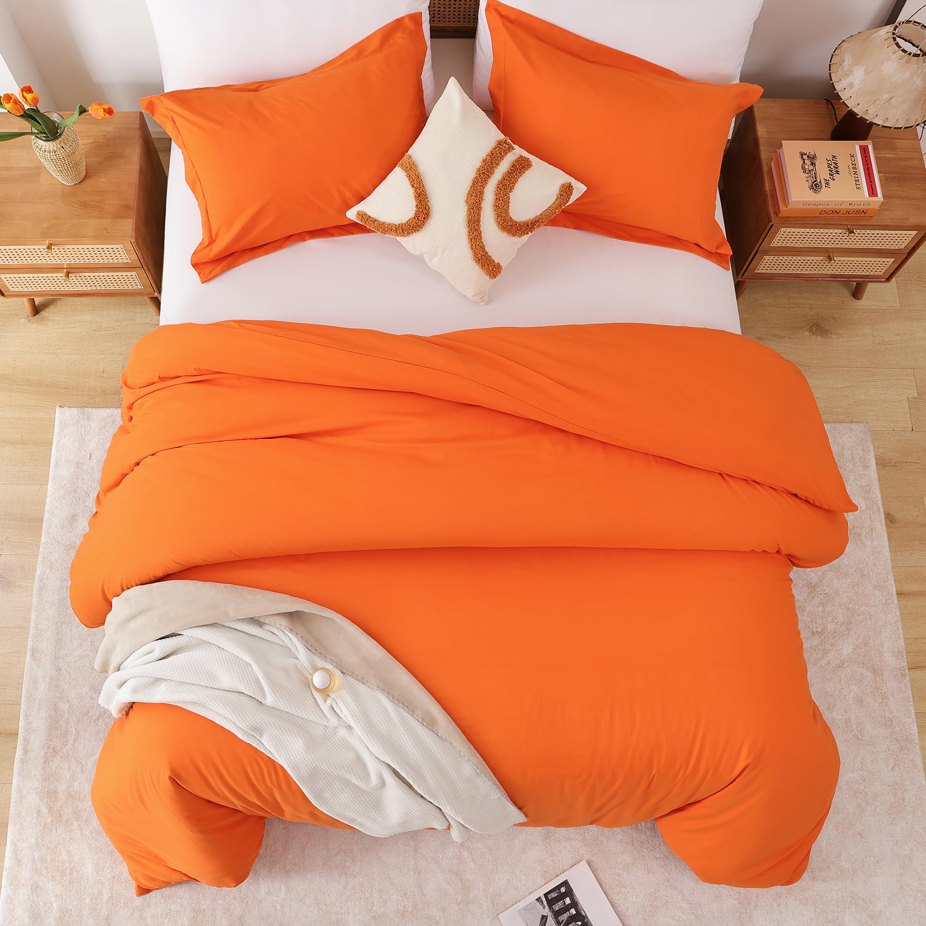 改Soft Breathable Duvet Cover Queen Size - Luxury 100% Washed Duvet Cover Set, 3 Piece Bedding Set 1 Duvet Covers 90x90 Inches with Zipper Closure and 2 Pillow Shams for Queen Size Bed