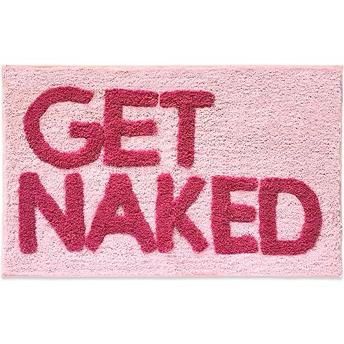 Get Naked Bath Mat for Bathtub - Cute Bath Rugs for Apartment Decor - Bath Mats for Bathroom as Shower Floor Mat - Tufted Gray and White Bathroom Rug - 31" x 20"