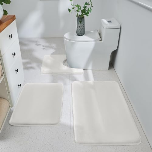 Bathroom Rugs Sets 3 Piece, Ultra Soft Velvet Memory Foam Bath Rugs, Non-Slip & PVC Backing Bathroom Mat Set, Washable Quick Dry Bathroom Rug