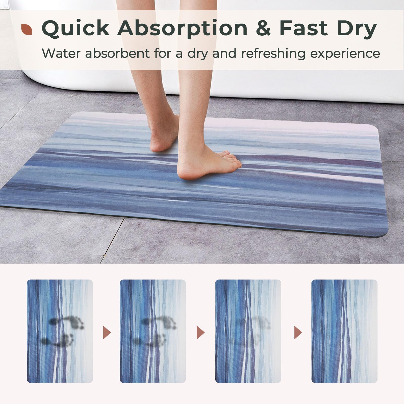 Bohemian Bath Mat Soft Boho Bathroom Mat Non-Slip Quick Dry Bath Rugs Thin Washable Shower Floor Mats with Super Water Absorbent Layer & Rubber Backing