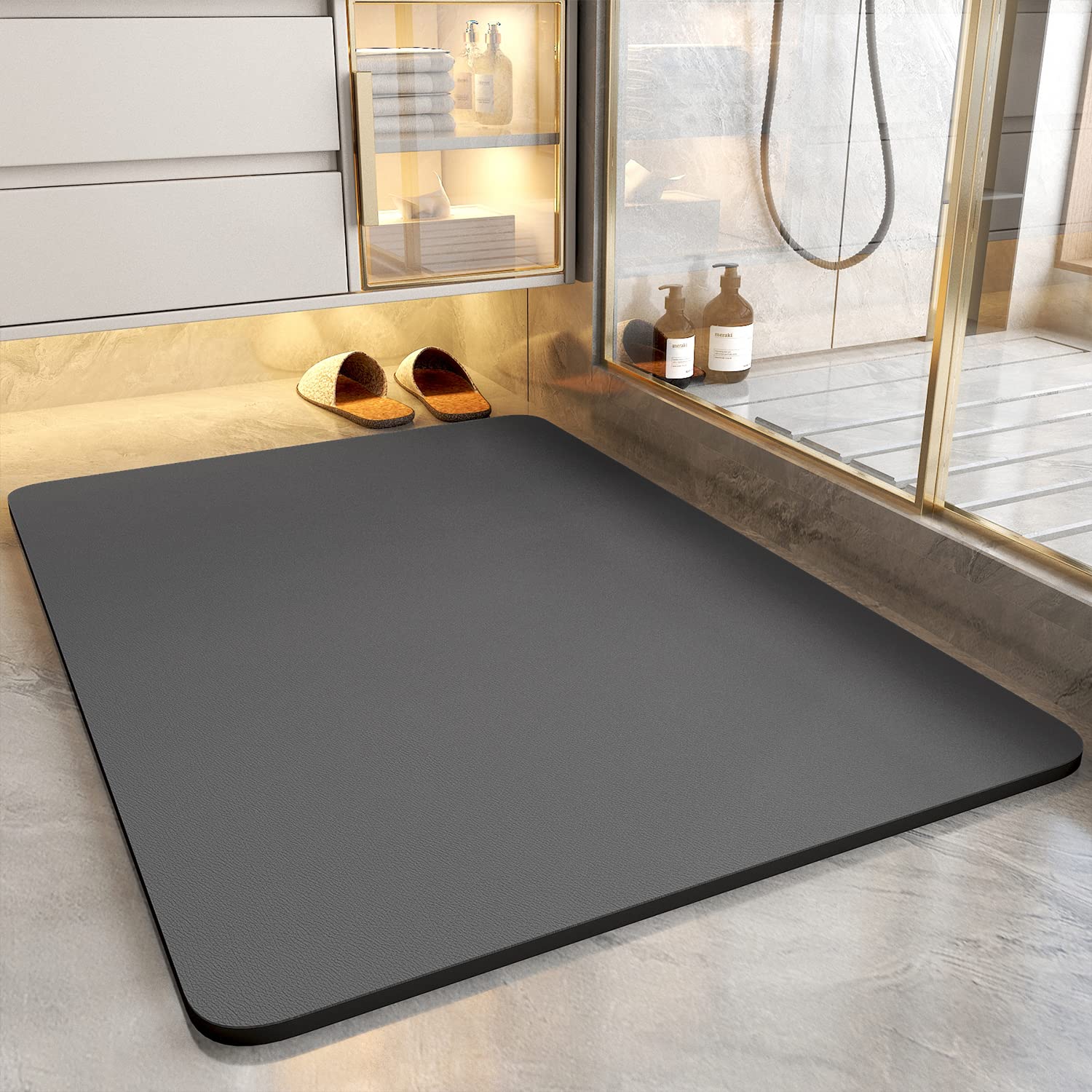 改COCOER Bath Mat-Absorbent Stain Resistant Rug-Dark Grey, 20x24 U-Shape, Non Slip Quick Dry Bathroom Bath Rug