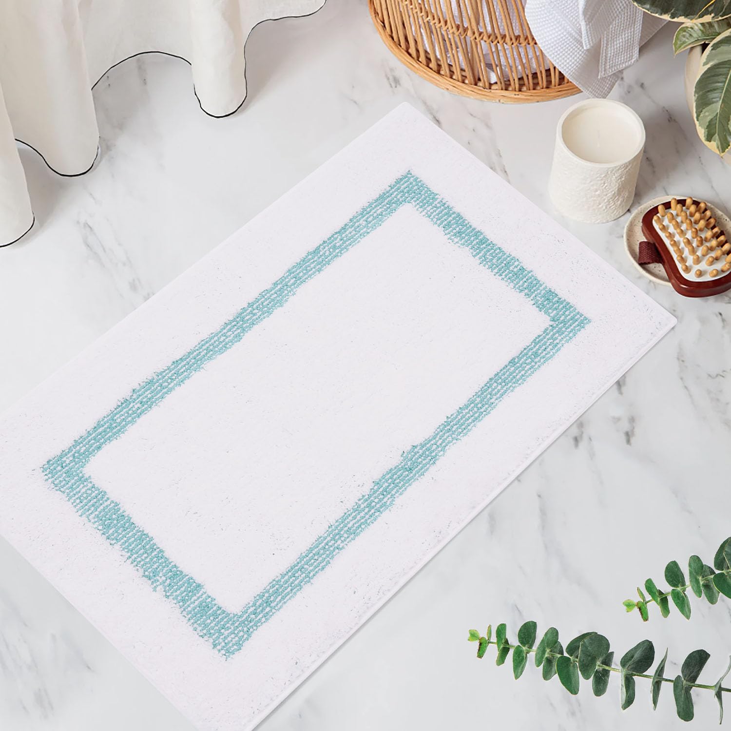 Melange Tufted Bathroom Rugs , Water Absorbent Soft Bath Mat for Bathroom Floor, Non Slip & Washable Shower Mat, Room Accessories Microfiber Bathroom Mat