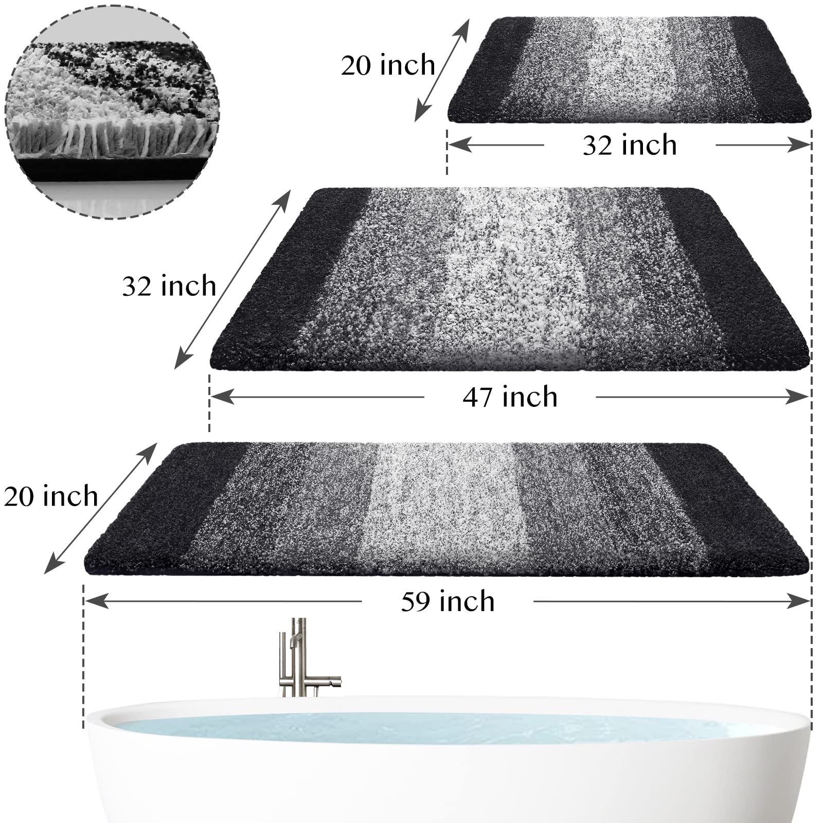 Bathroom Rugs Bath Mat Luxury Soft Shaggy Absorbent Bathroom Mats Non Slip Plush Bathmat Runner Carpet Bath Mats for Bathroom Floor Tub and Shower