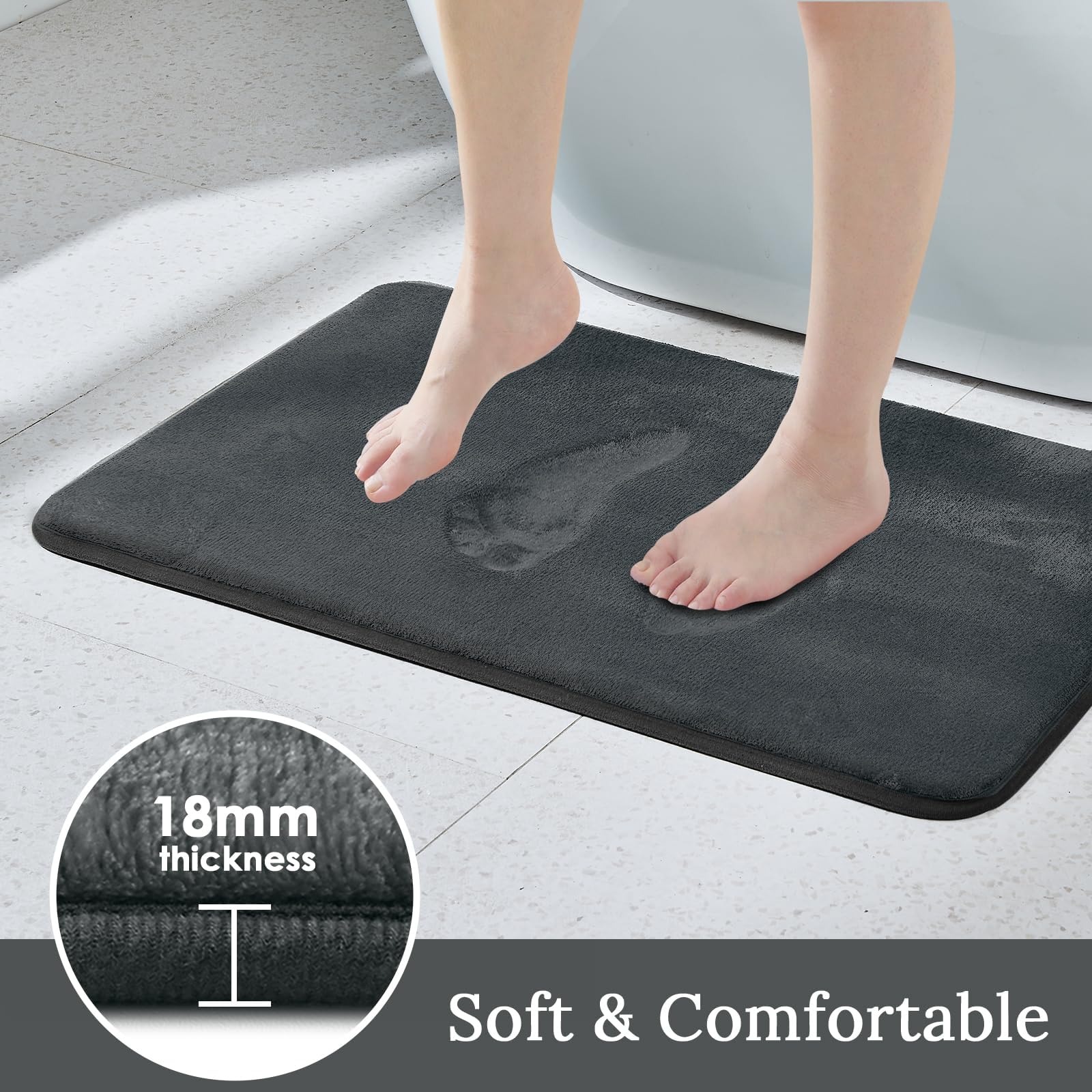 Bathroom Rugs Sets 3 Piece, Ultra Soft Velvet Memory Foam Bath Rugs, Non-Slip & PVC Backing Bathroom Mat Set, Washable Quick Dry Bathroom Rug