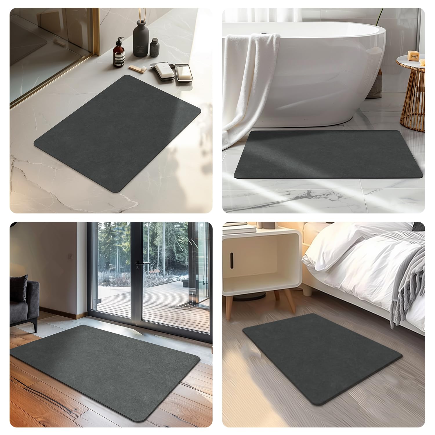 Quick Dry Bath Mat, Bathroom Rugs Non Slip Washable Thin Absorbent Bath Mat Fits Under Door Bathroom Floor Mat Perfect for Bath, Shower, or Sink