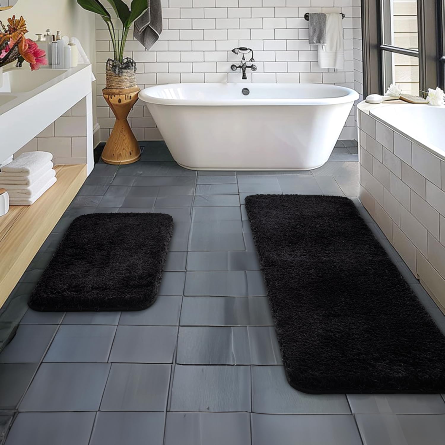 Pink Bathroom Rugs Sets 2 Piece - Absorbent Bath Mats Set Made of Thick Fluffy Microsiber for Bathroom Floor, Tub or Entryway, Non Slip Rubber Backside
