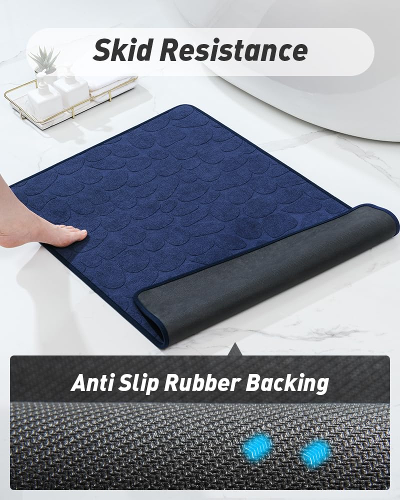 Non Slip Bath Mat Super Absorbent Cobblestone Bathroom Rugs, Low Pile Rubber Backed Bathroom Mats for Bathroom Floor Mat, Machine Washable Towel Bath Rugs for Bathroom