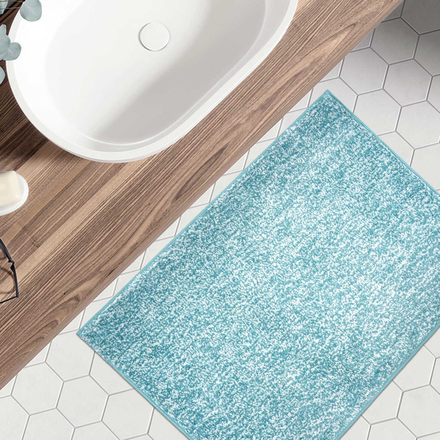 Melange Tufted Bathroom Rugs , Water Absorbent Soft Bath Mat for Bathroom Floor, Non Slip & Washable Shower Mat, Room Accessories Microfiber Bathroom Mat