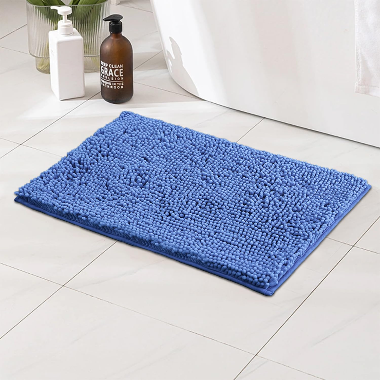 Bathroom Rugs Sets 2 Piece, Ultra Soft Absorbent Bath mat Chenille Bathroom Rug, Antiskid Bath mats Washable Bathroom mat (20x32 inch + 16x24 inch)