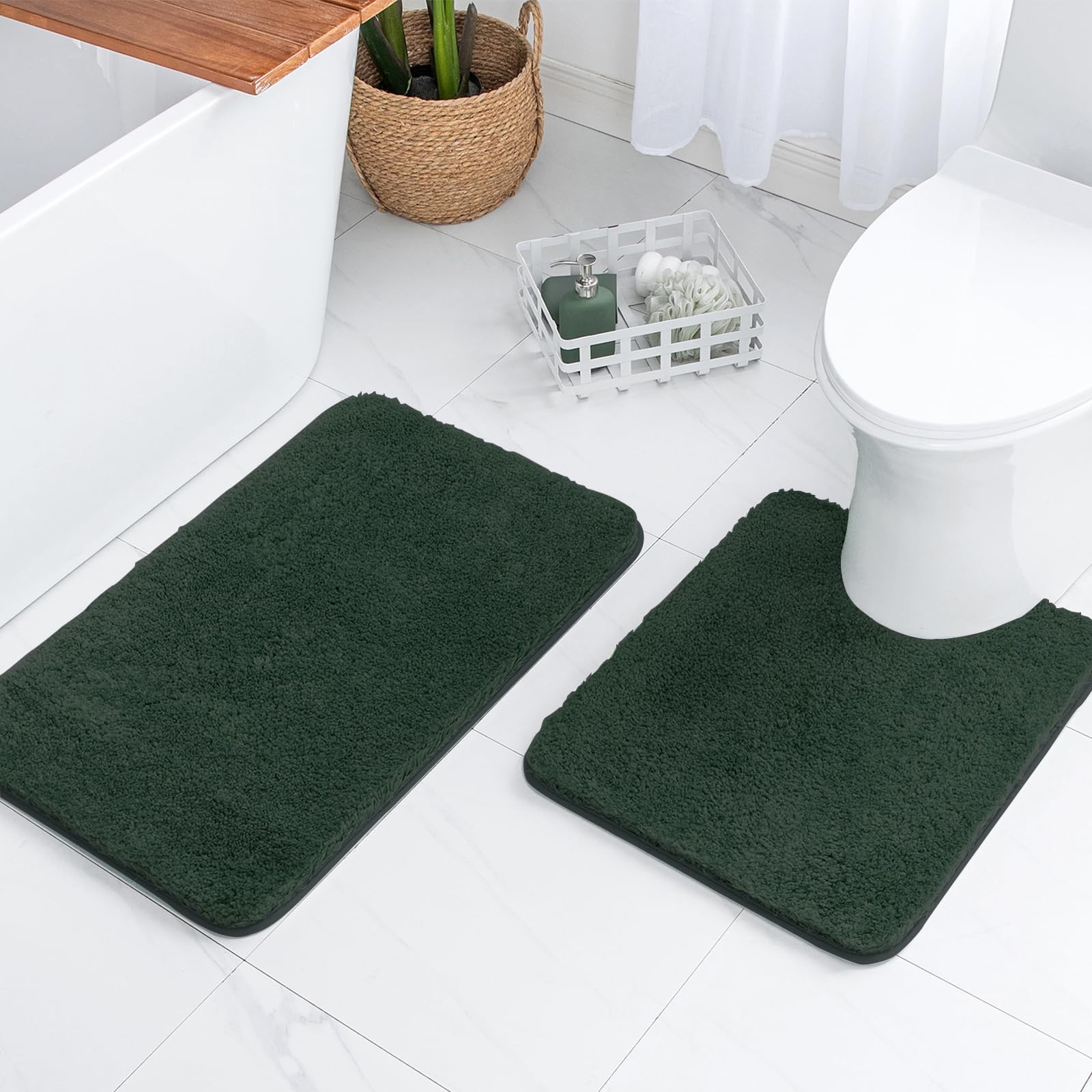 Pink Bathroom Rugs Sets 2 Piece - Absorbent Bath Mats Set Made of Thick Fluffy Microsiber for Bathroom Floor, Tub or Entryway, Non Slip Rubber Backside