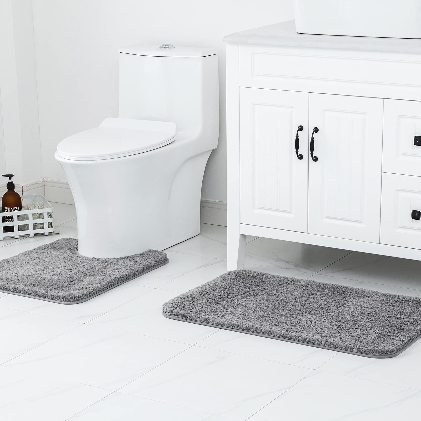 Pink Bathroom Rugs Sets 2 Piece - Absorbent Bath Mats Set Made of Thick Fluffy Microsiber for Bathroom Floor, Tub or Entryway, Non Slip Rubber Backside