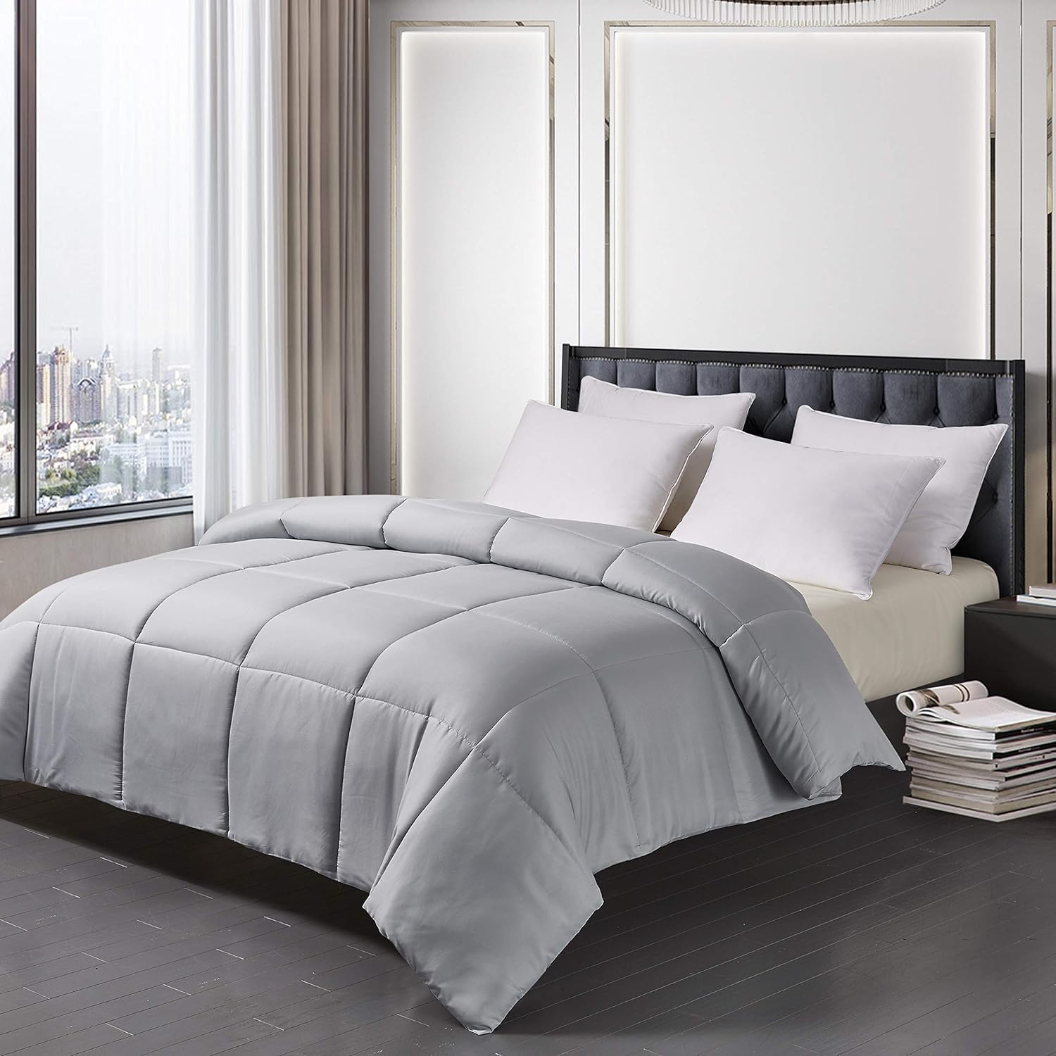 改Blue Ridge Home Fashions Comforter Breathable Microfiber Duvet Insert, Summer Cooling Winter Warm Reversible Down Alternative Quilt Comforter for All Season, Full-Queen, Khaki