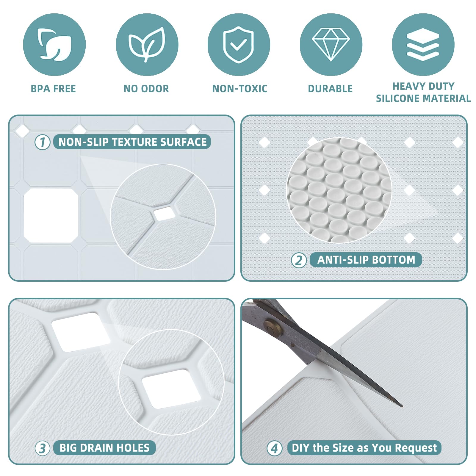 Shower Mat Non Slip Silicone Soft Odorless Bathtub Mat Non Slip with Mini Suction Cups Bath Tub Mat Foldable and Machine Washable Bathroom Mat Shower Floor Mat 24 X 24