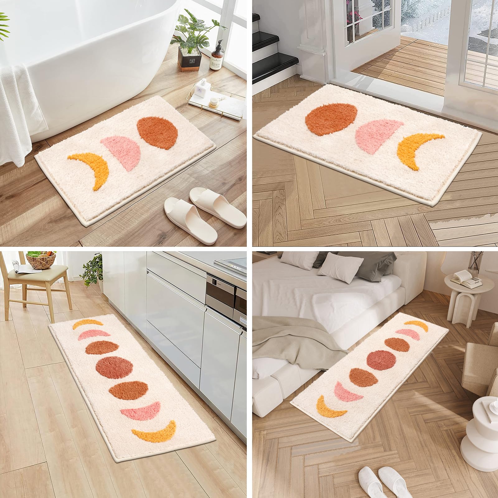 改Pauwer Boho Bathroom Rugs Sets 3 Piece, Non Slip Bath Mats for Bathroom, Absorbent Microfiber Bathroom Mats, Bohemian Bathroom Runner, Shower Rug with U Shaped Toilet Rug, Bath Rugs Floor Mat Carpet
