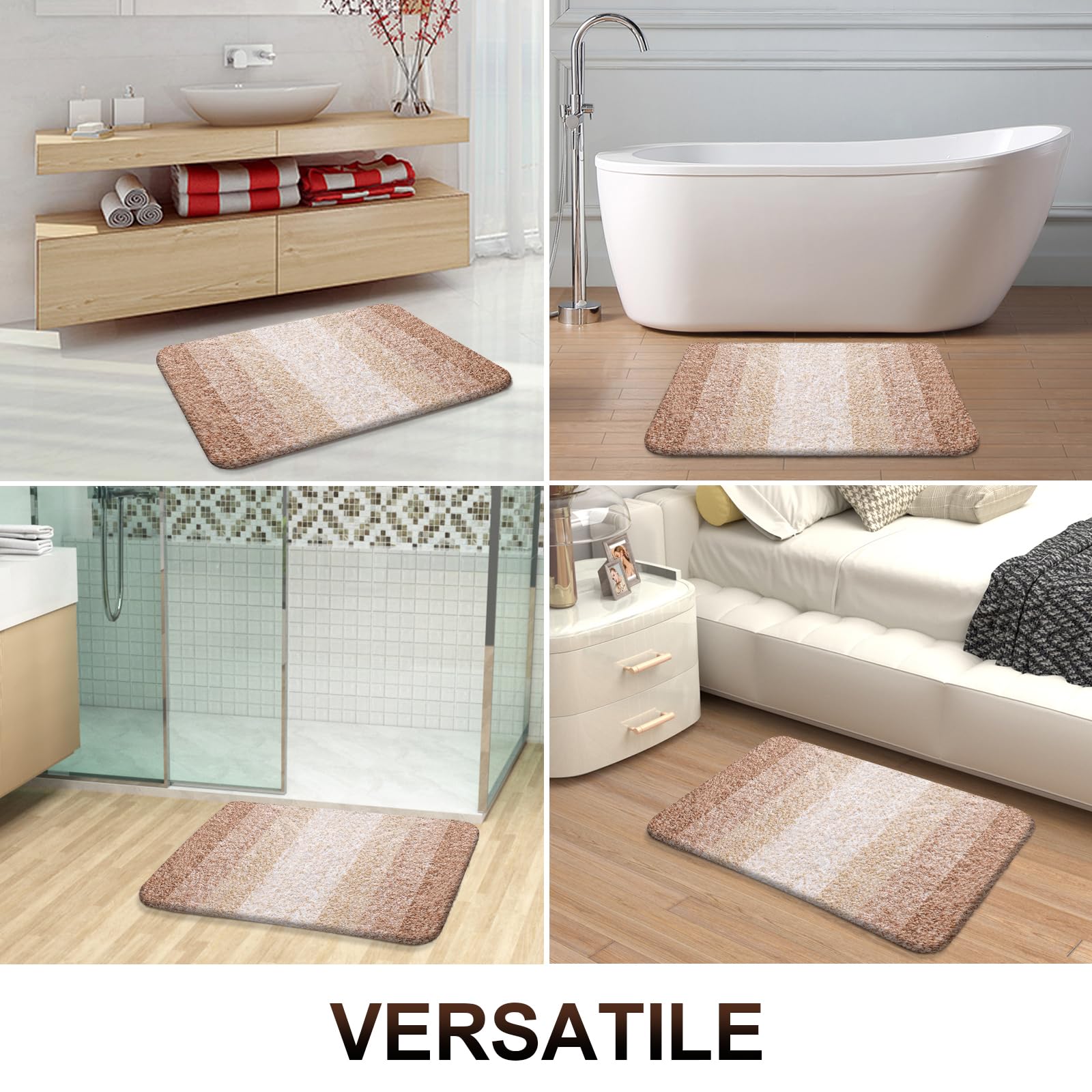 Luxury Bathroom Rug Set 2 Piece, Soft Absorbent Microfiber Bath Rug Set, Non-Slip Striped Bath Carpet, Machine Wash Dry, Bath Mats for Bathroom