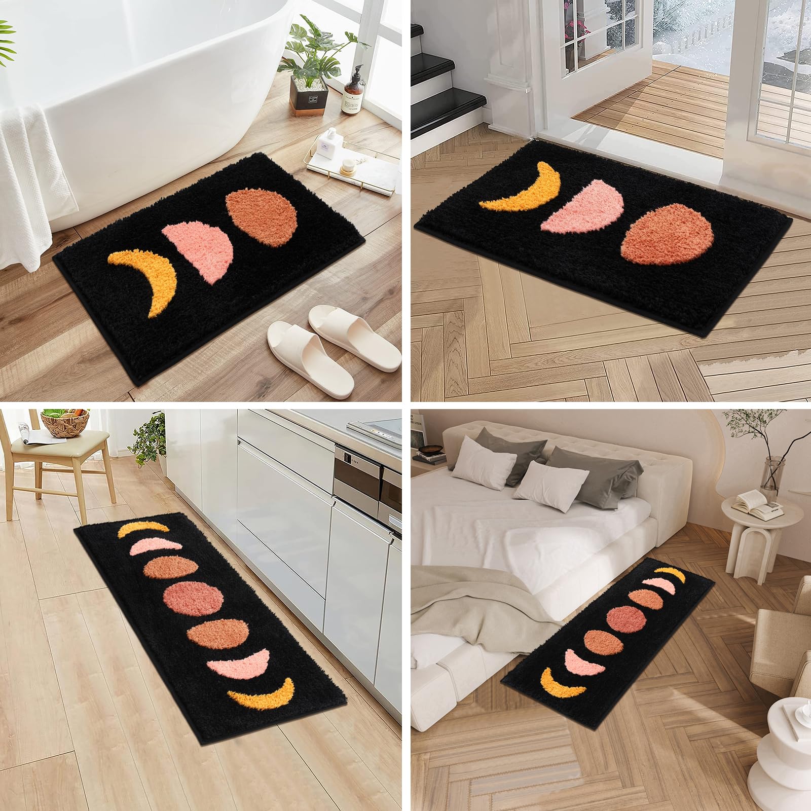 改Pauwer Boho Bathroom Rugs Sets 3 Piece, Non Slip Bath Mats for Bathroom, Absorbent Microfiber Bathroom Mats, Bohemian Bathroom Runner, Shower Rug with U Shaped Toilet Rug, Bath Rugs Floor Mat Carpet