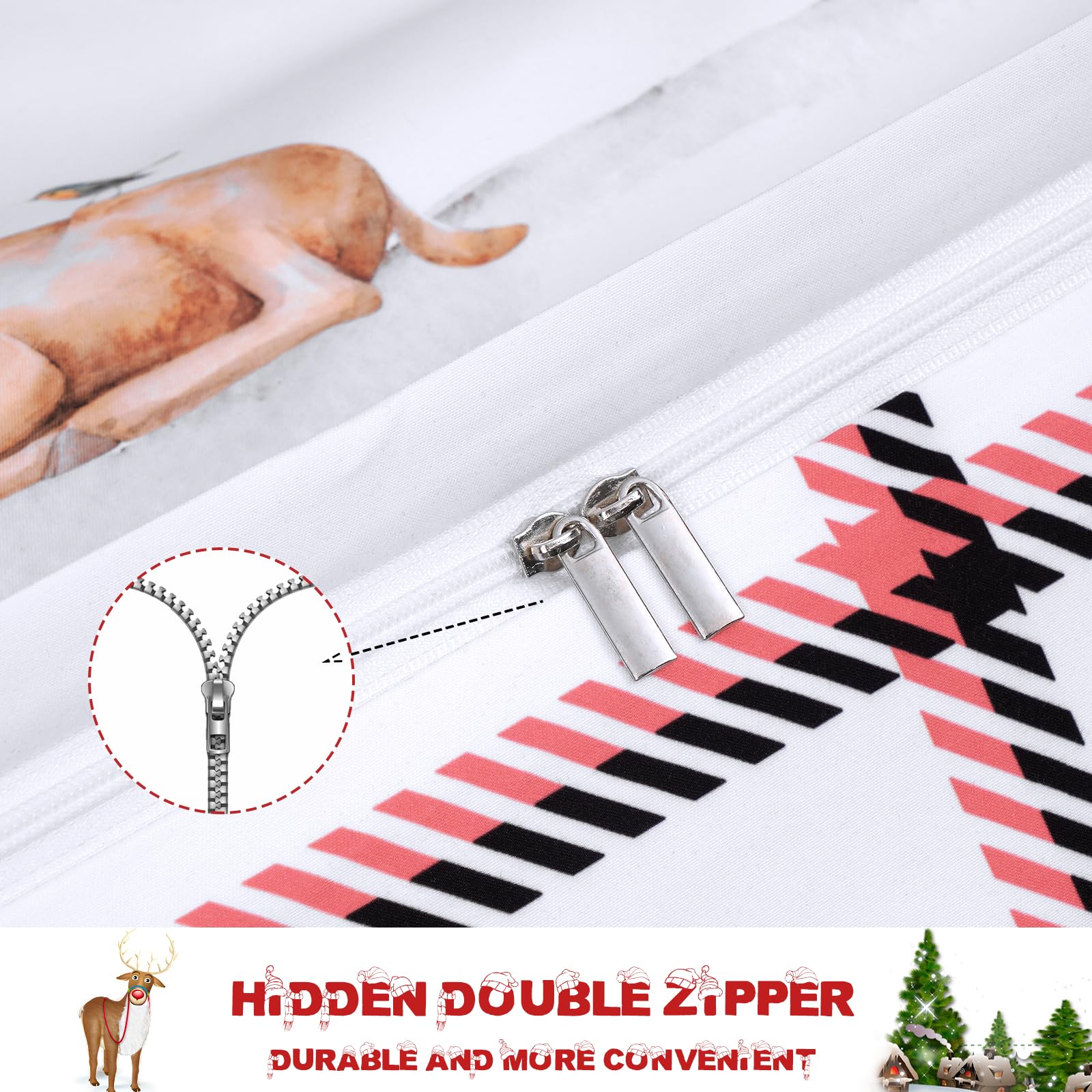 3 Piece Christmas Duvet Cover Queen Set - Soft Double Brushed Retro Queen Duvet Cover with Zipper Closure, Red Buffalo Plaid Comforter Cover Set