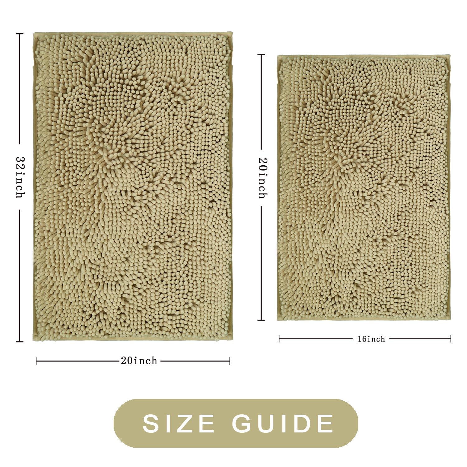Bathroom Rugs Sets 2 Piece, Ultra Soft Absorbent Bath mat Chenille Bathroom Rug, Antiskid Bath mats Washable Bathroom mat (20x32 inch + 16x24 inch)