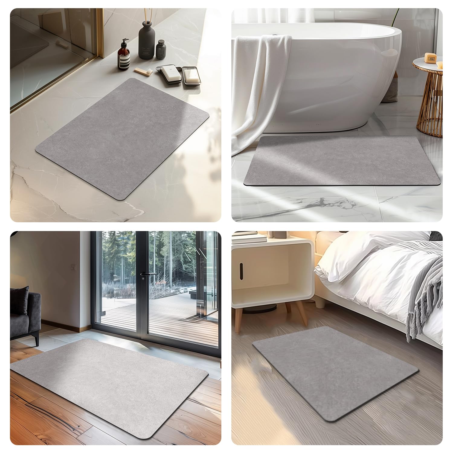 改Quick Dry Bath Mat, Bathroom Rugs Non Slip Washable Thin Absorbent Bath Mat Fits Under Door Bathroom Floor Mat Perfect for Bath, Shower, or Sink 16"x24" Light Grey
