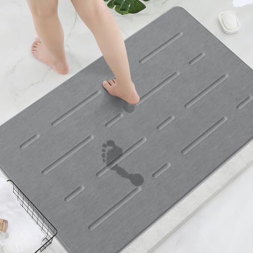 Large Stone Bath Mat, 32"x 20" Diatomaceous Earth Bath Mat for Bathroom, Quick Drying Long Bath Mat Stone Absorbing, Non-Slip Diatomite Hard Stone Shower Mat Instant Dry
