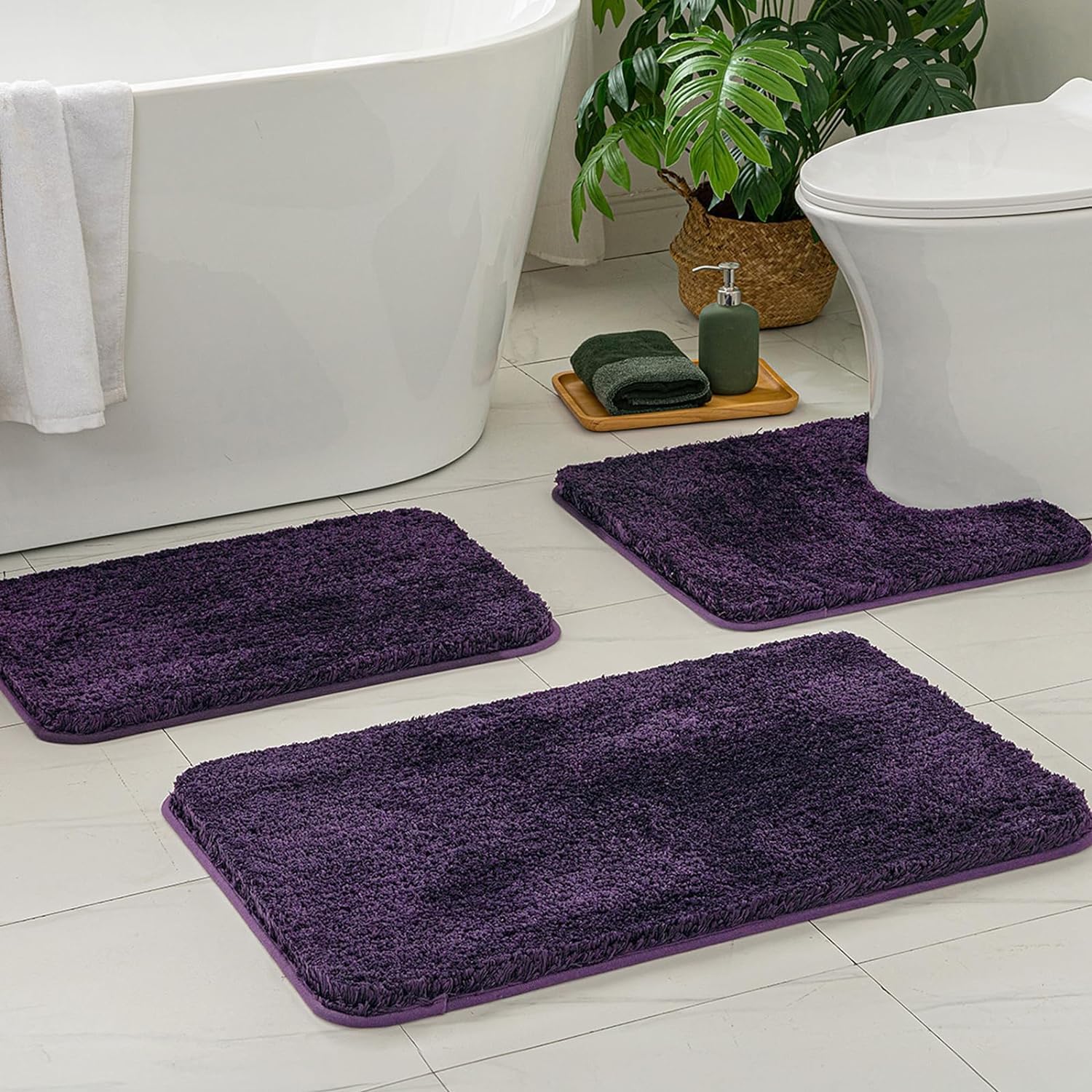 Pink Bathroom Rugs Sets 2 Piece - Absorbent Bath Mats Set Made of Thick Fluffy Microsiber for Bathroom Floor, Tub or Entryway, Non Slip Rubber Backside