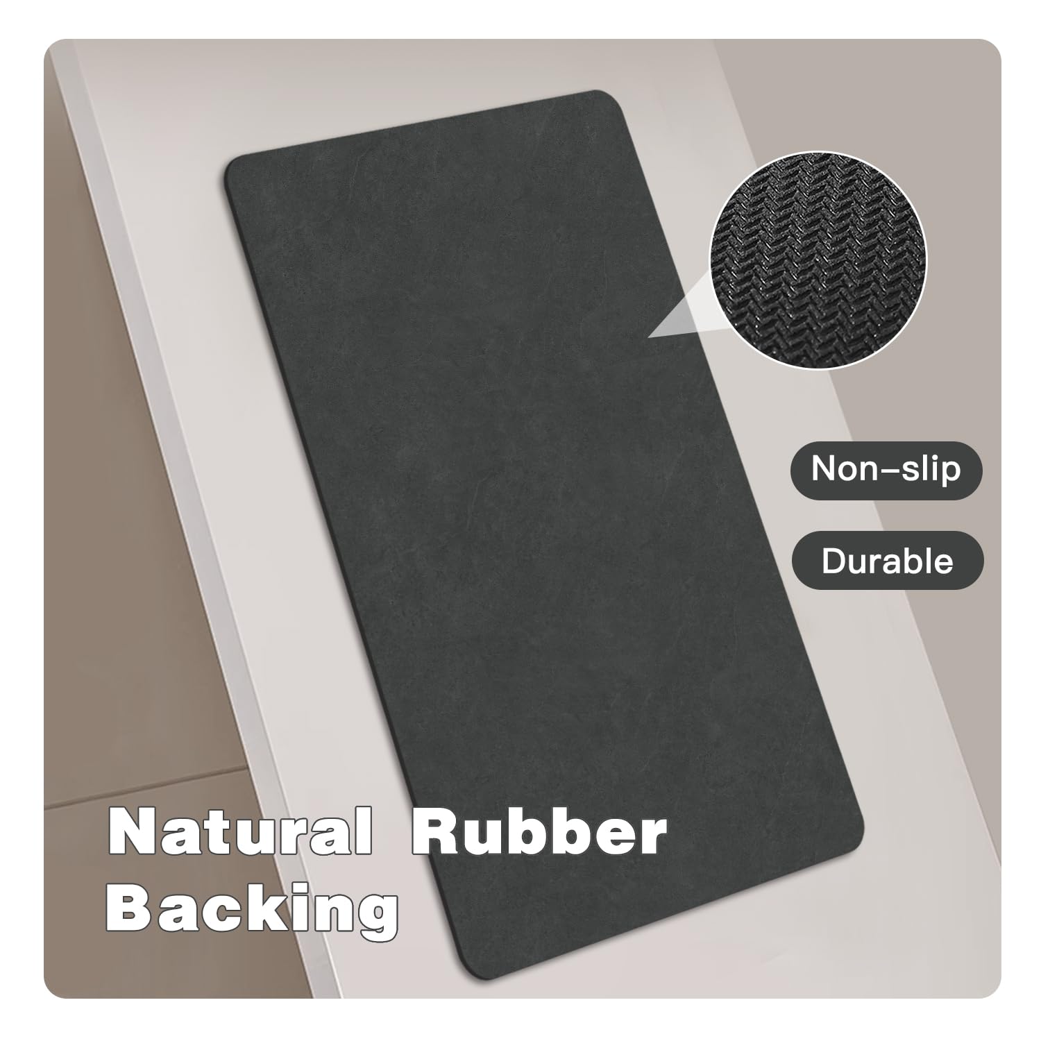 Quick Dry Bath Mat, Bathroom Rugs Non Slip Washable Thin Absorbent Bath Mat Fits Under Door Bathroom Floor Mat Perfect for Bath, Shower, or Sink