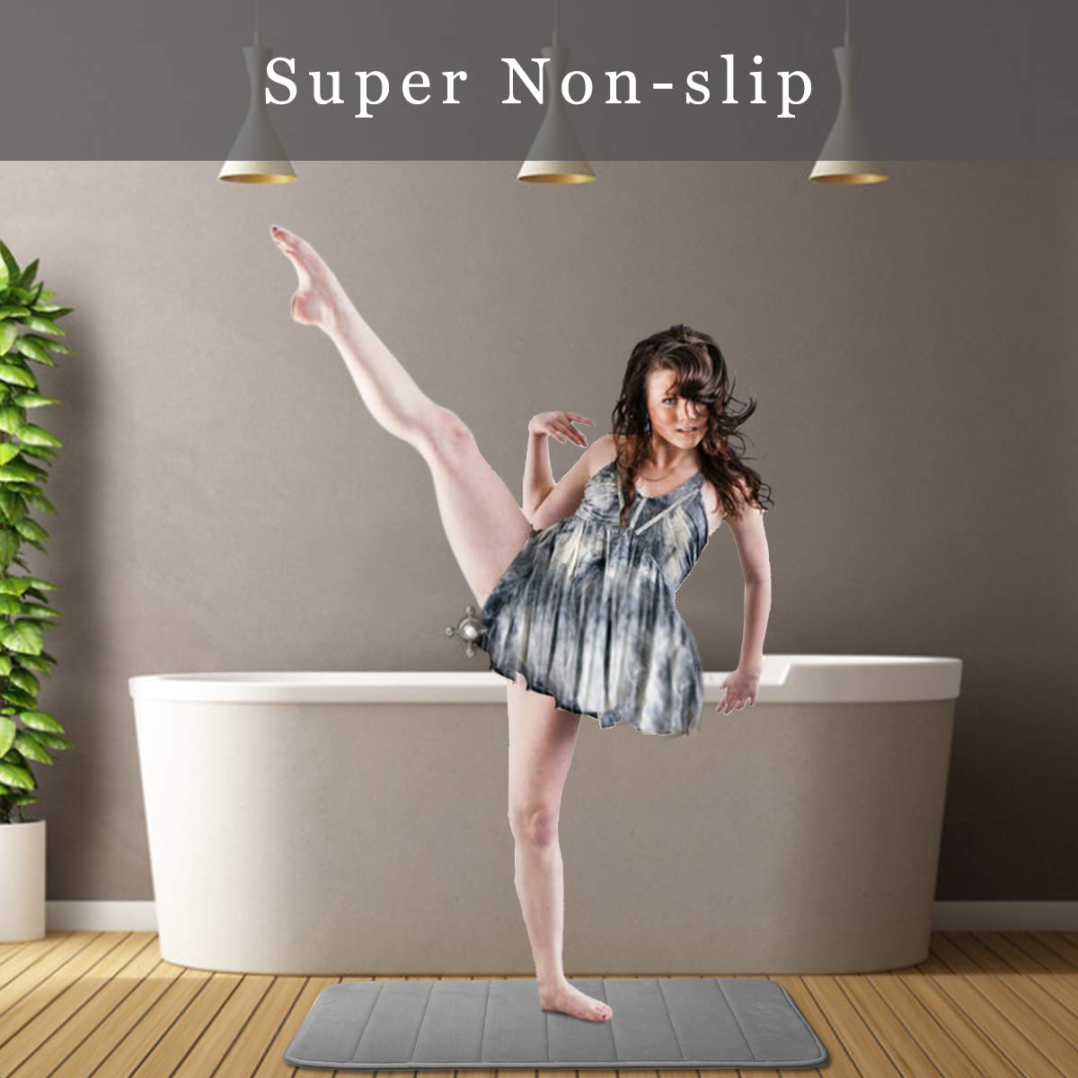 Memory Foam Bath Mat Coral Velvet Super Non-Slip Rapid Water Absorption Soft and Comfortable Easier to Dry Machine Wash Bathroom Mat