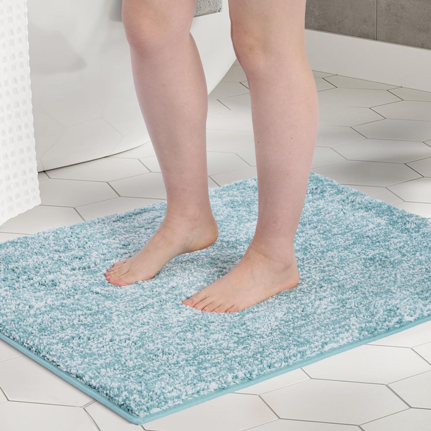 Melange Tufted Bathroom Rugs , Water Absorbent Soft Bath Mat for Bathroom Floor, Non Slip & Washable Shower Mat, Room Accessories Microfiber Bathroom Mat