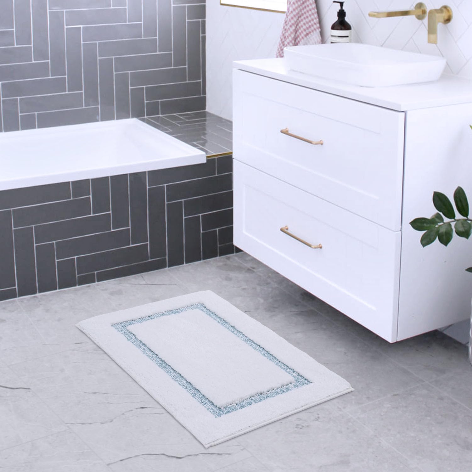 Melange Tufted Bathroom Rugs , Water Absorbent Soft Bath Mat for Bathroom Floor, Non Slip & Washable Shower Mat, Room Accessories Microfiber Bathroom Mat