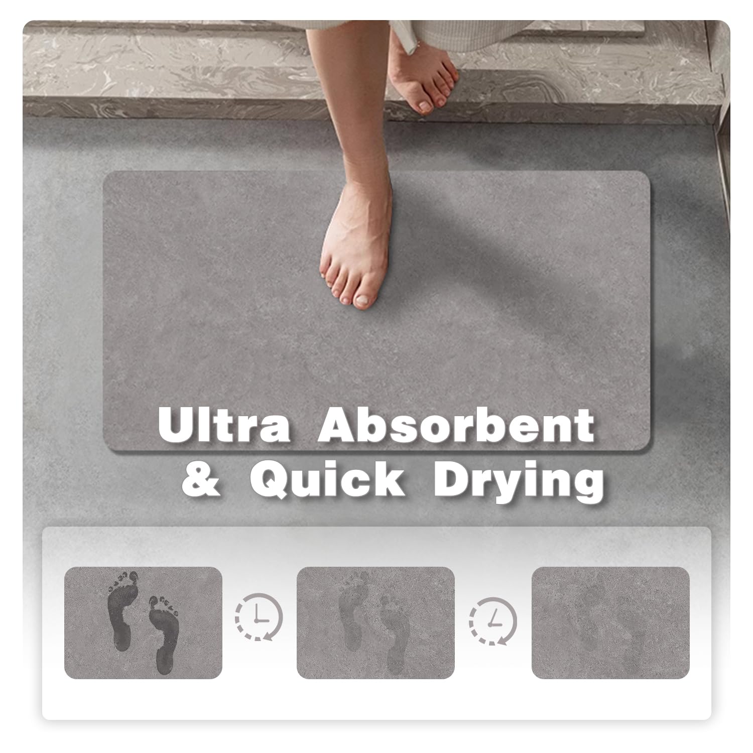 改Quick Dry Bath Mat, Bathroom Rugs Non Slip Washable Thin Absorbent Bath Mat Fits Under Door Bathroom Floor Mat Perfect for Bath, Shower, or Sink 16"x24" Light Grey