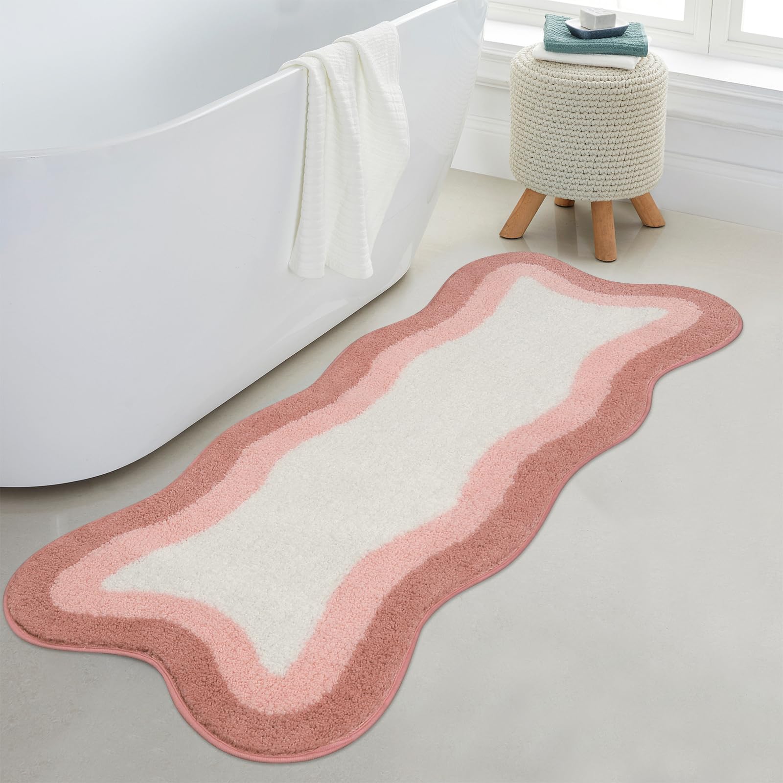 Bathroom Rugs Non Slip Washable, Soft Plush Irregular Shape Non Slip Bath Mat,Microfiber Machine Washable Floor Mat Carpet for Bath Sink Tub Shower