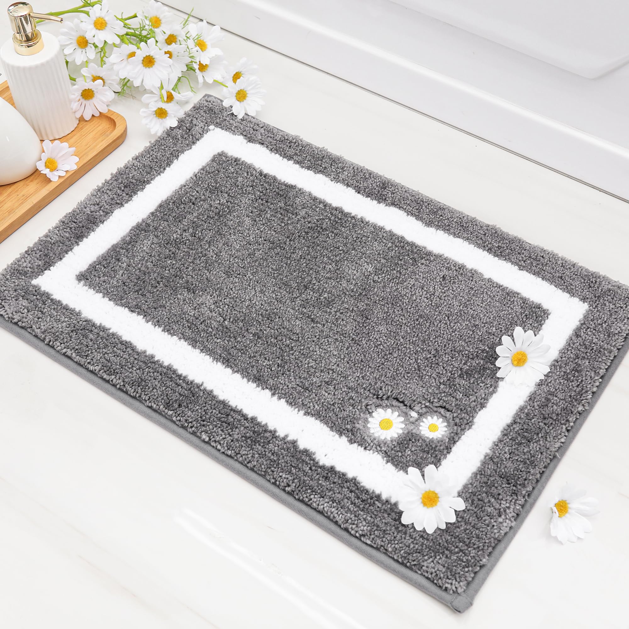 Bathroom-Rug-Non-Slip-Bath-Mats-for-Bathroom Absorbent and Soft Bathroom Mat Washable Bath Rugs Embroidered Floral Bathroom Rugs