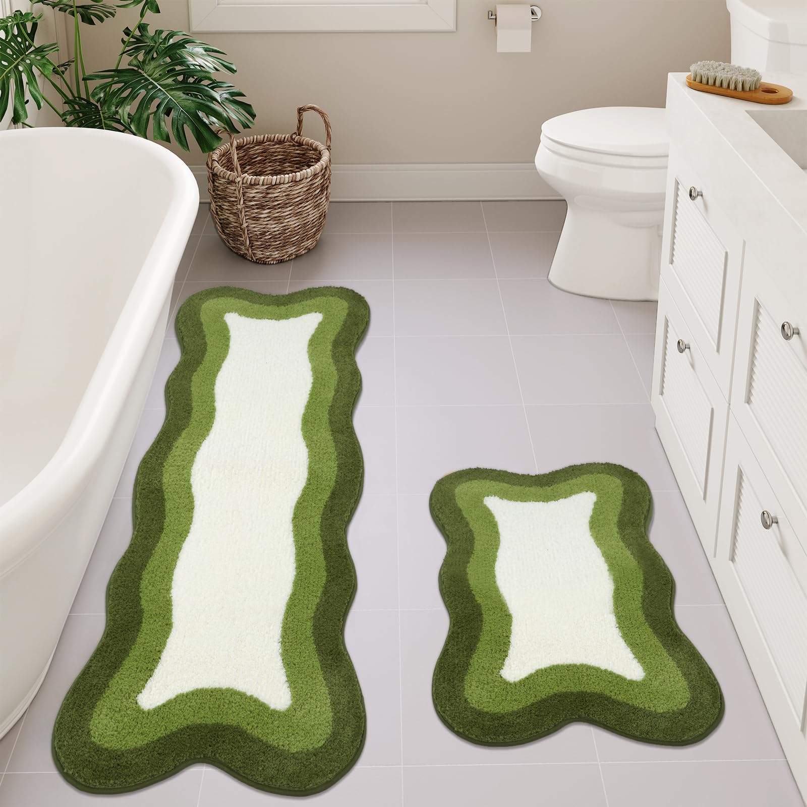 Bathroom Rugs Non Slip Washable, Soft Plush Irregular Shape Non Slip Bath Mat,Microfiber Machine Washable Floor Mat Carpet for Bath Sink Tub Shower