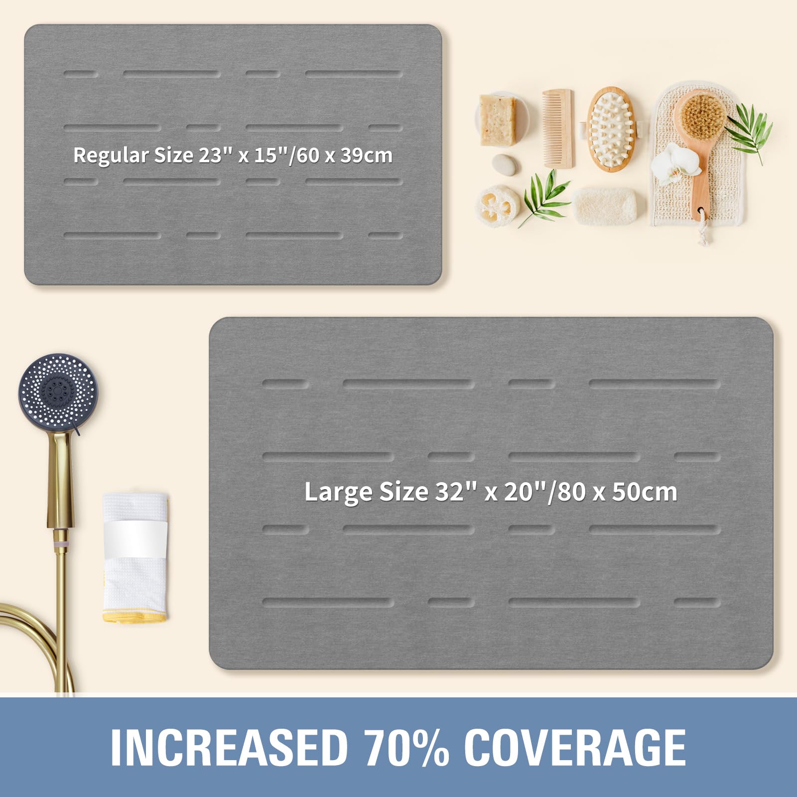 改OTHWAY Large Stone Bath Mat, 32"x 20" Diatomaceous Earth Bath Mat for Bathroom, Quick Drying Long Bath Mat Stone Absorbing, Non-Slip Diatomite Hard Stone Shower Mat Instant Dry(White Grey)