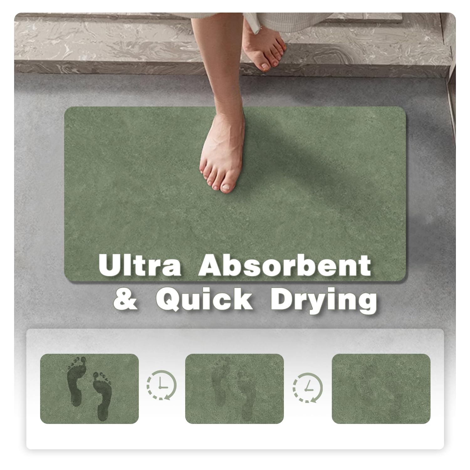 Quick Dry Bath Mat, Bathroom Rugs Non Slip Washable Thin Absorbent Bath Mat Fits Under Door Bathroom Floor Mat Perfect for Bath, Shower, or Sink