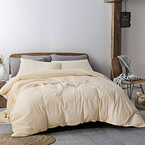 100% Washed Cotton Durable Soft Comfy Duvet Cover Set, 3 Pieces Duvet Cover with Zipper Closure