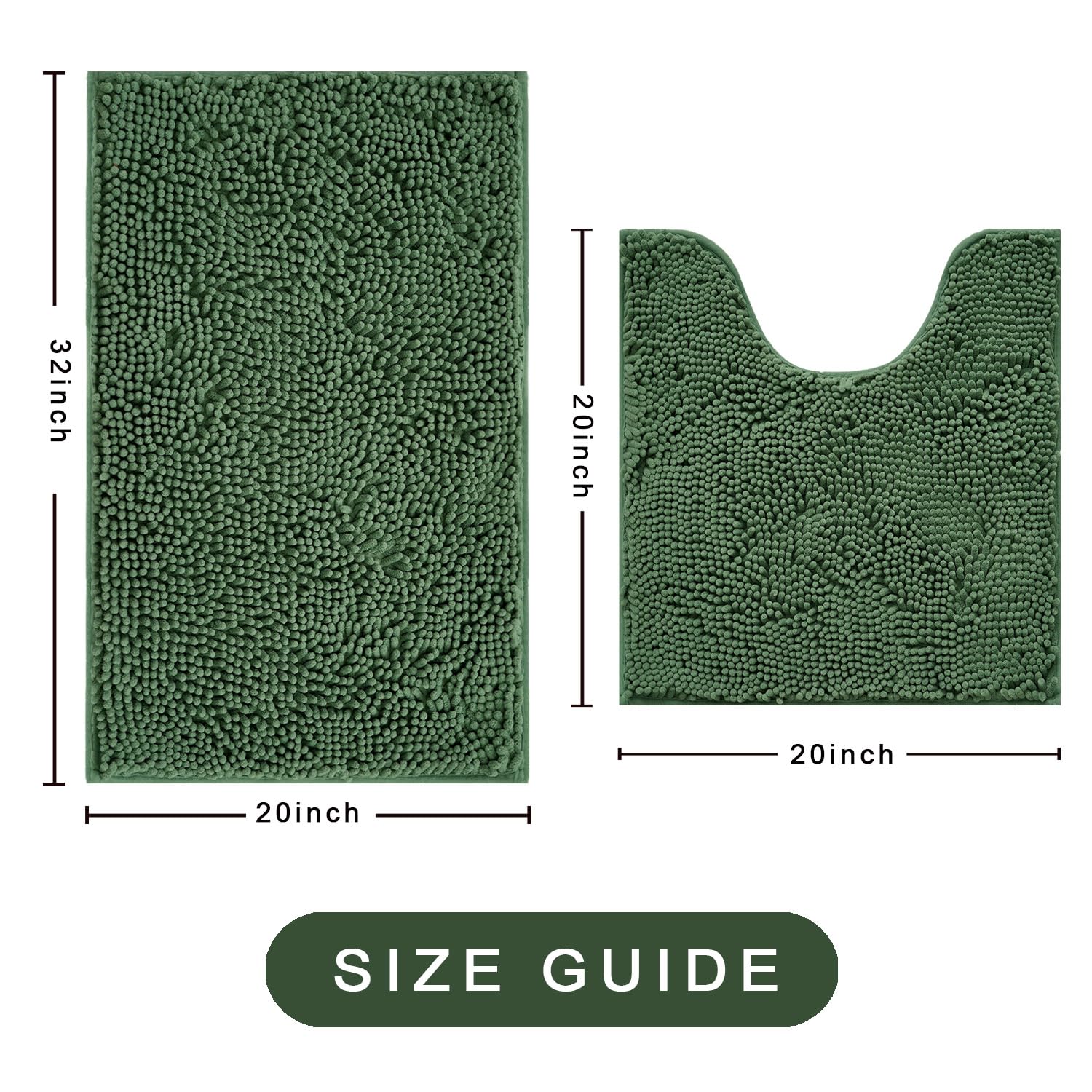 Bathroom Rugs Sets 2 Piece, Ultra Soft Absorbent Bath mat Chenille Bathroom Rug, Antiskid Bath mats Washable Bathroom mat (20x32 inch + 16x24 inch)