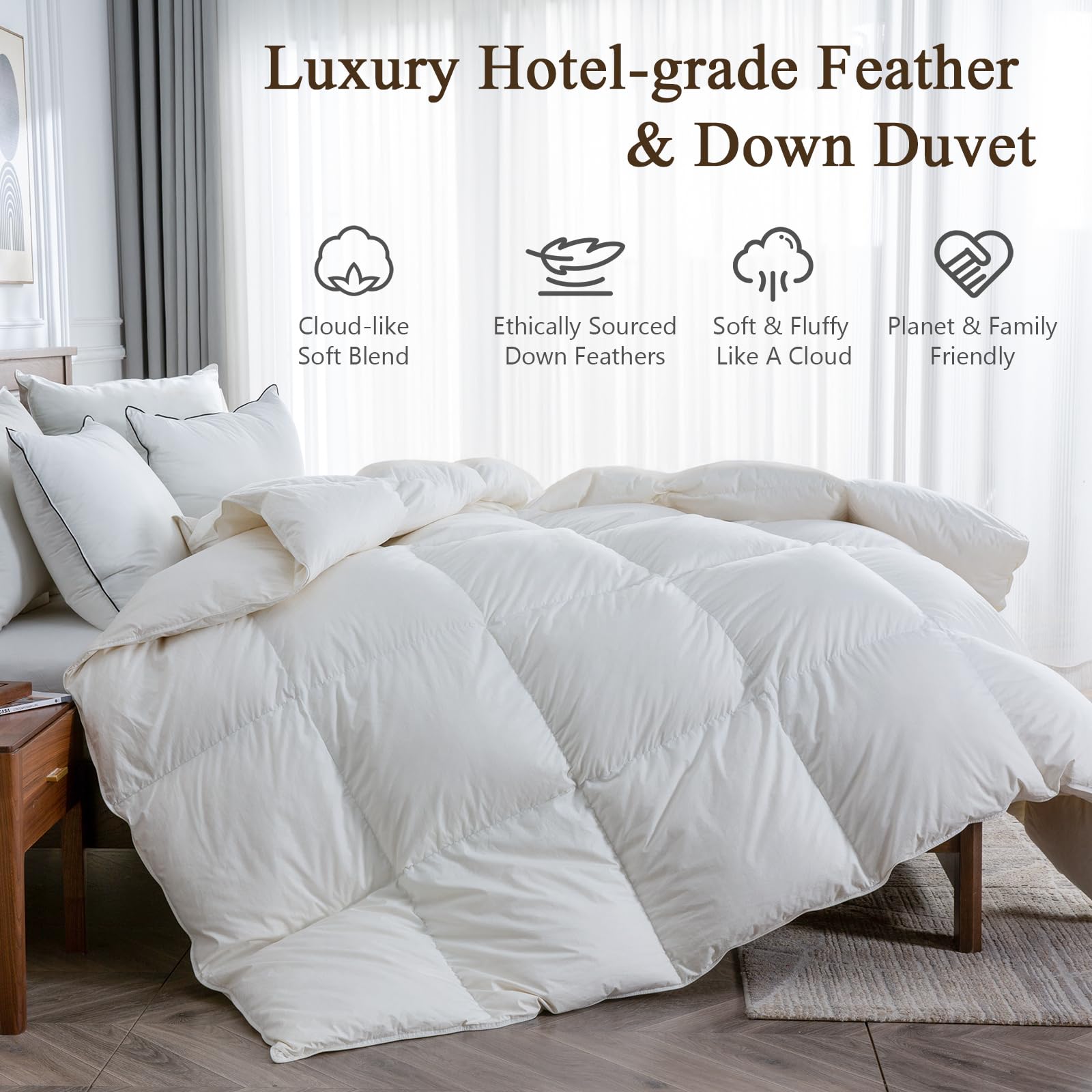 改BPC Lightweight Feather Down Fibers Comforter Full Size, Thin All Season Duvet Insert for Hot Sleepers or Summer Warm Weather, White, 82x86 inches