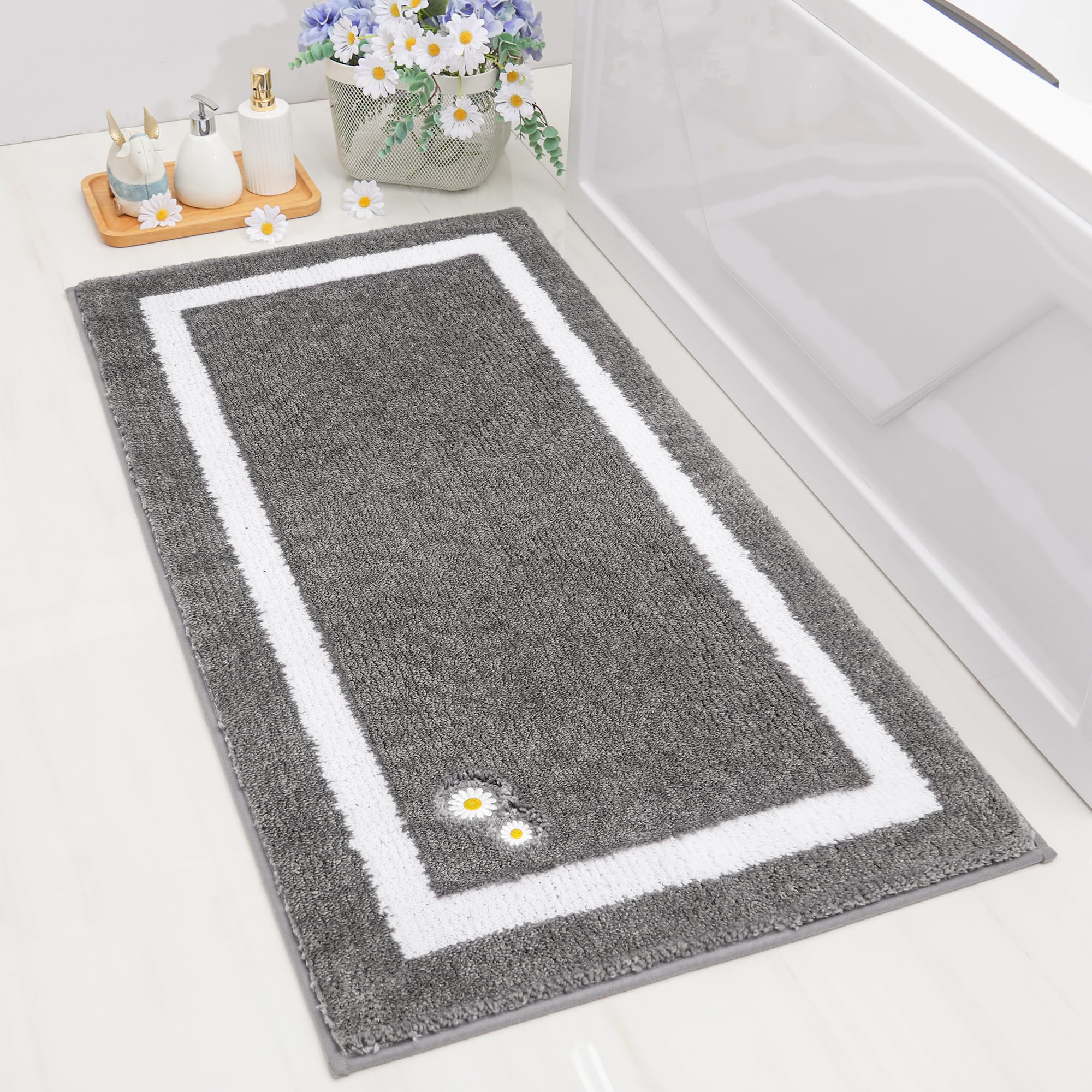 Bathroom-Rug-Non-Slip-Bath-Mats-for-Bathroom Absorbent and Soft Bathroom Mat Washable Bath Rugs Embroidered Floral Bathroom Rugs