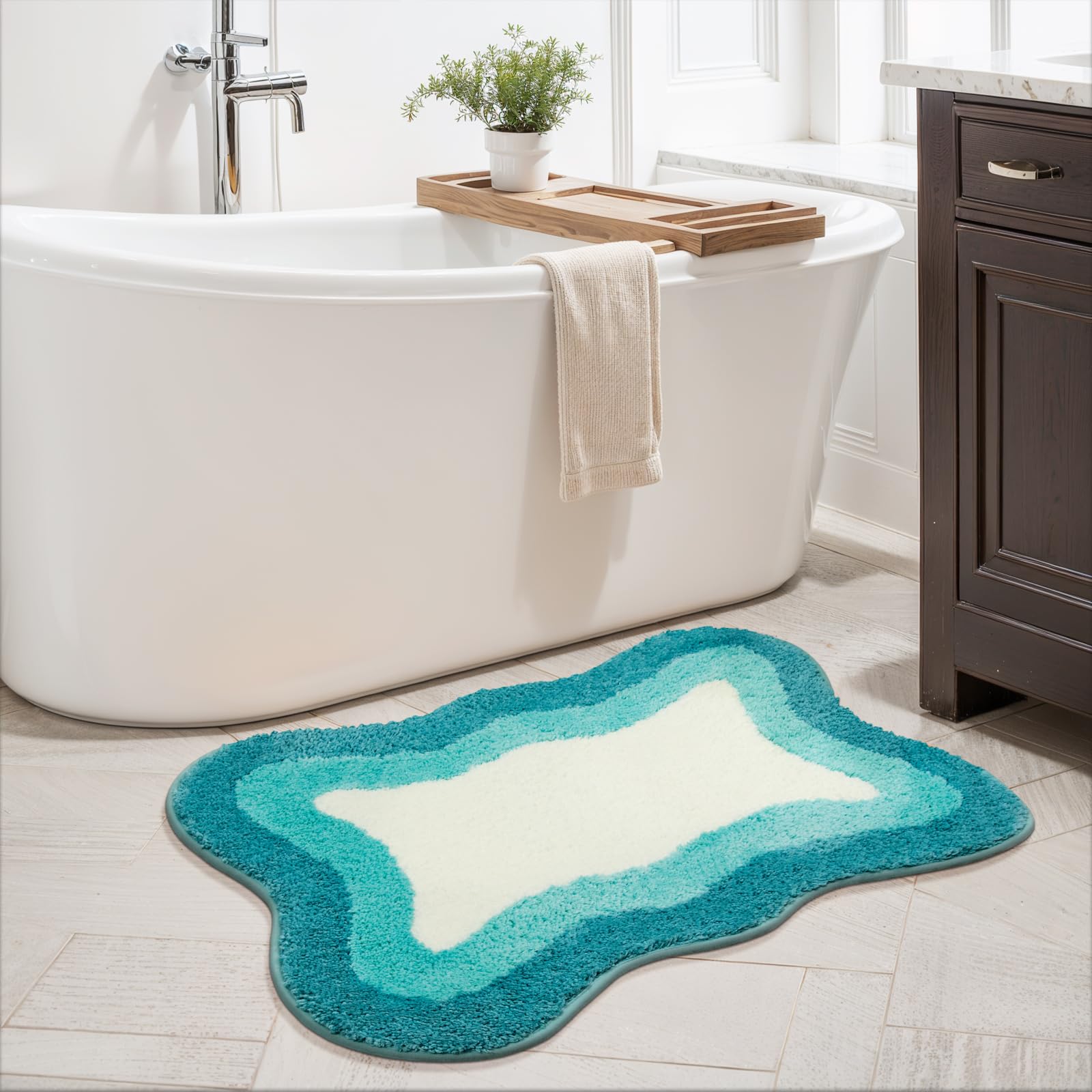 Bathroom Rugs Non Slip Washable, Soft Plush Irregular Shape Non Slip Bath Mat,Microfiber Machine Washable Floor Mat Carpet for Bath Sink Tub Shower