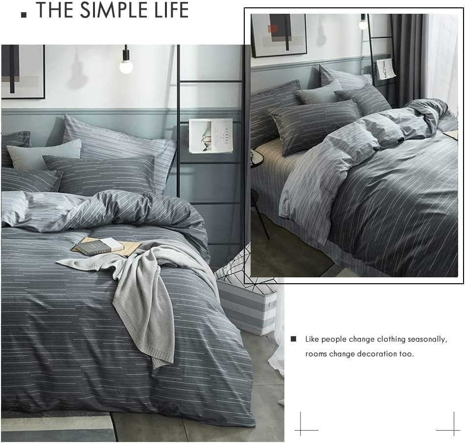 Cotton Grid Plaid Duvet Cover Set Full Modern Reversible Checkered Hotel Quality Zipper Closure Bedding Collection (NO Comforter)